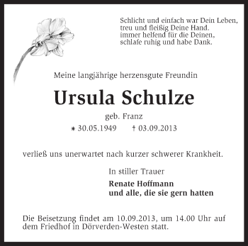 Traueranzeige von Ursula Schulze von KRZ