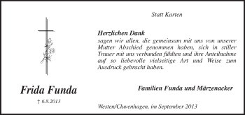 Traueranzeige von Frida Funda von KRZ