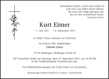 Traueranzeige von Kurt Eimer von KRZ