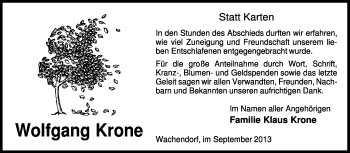 Traueranzeige von Wolfgang Krone von KRZ