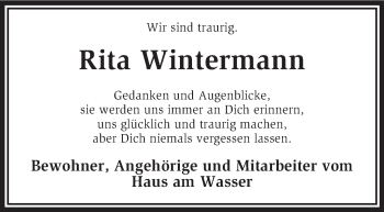 Traueranzeige von Rita Wintermann von KRZ