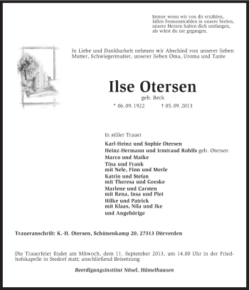 Traueranzeige von Ilse Otersen von KRZ