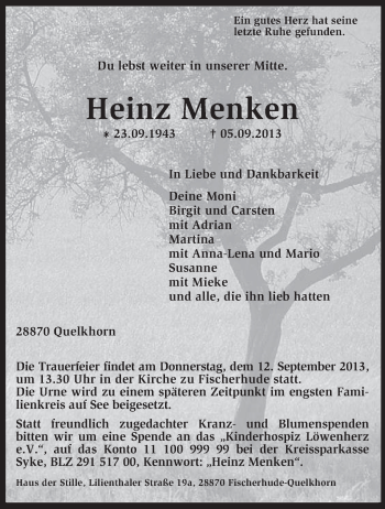 Traueranzeige von Heinz Menken von KRZ