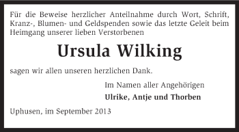 Traueranzeige von Ursula Wilking von KRZ