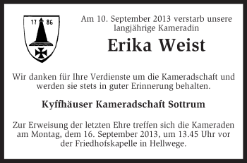 Traueranzeige von Erika Weist von KRZ