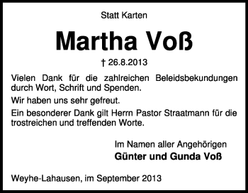 Traueranzeige von Martha Voß von KRZ