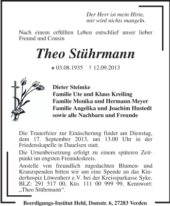 Traueranzeige von Theo Stührmann von KRZ