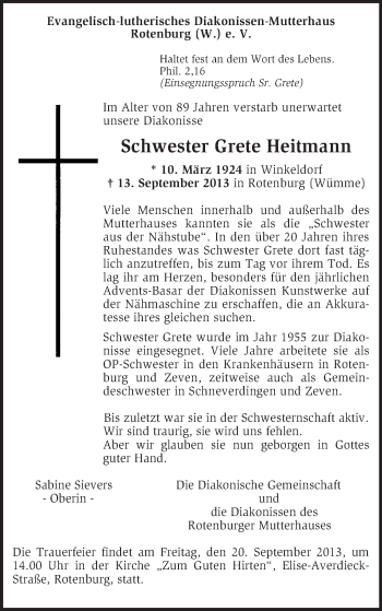 Traueranzeige von Grete Heitmann von KRZ