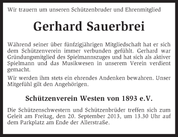 Traueranzeige von Gerhard Sauerbrei von KRZ