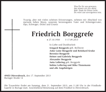 Traueranzeige von Friedrich Borggrefe von KRZ