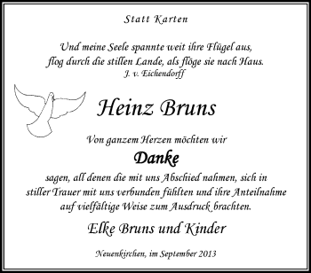 Traueranzeige von Heinz Bruns von KRZ