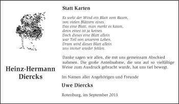 Traueranzeige von Heinz-Hermann Diercks von KRZ