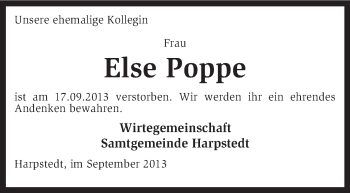 Traueranzeige von Else Poppe von KRZ