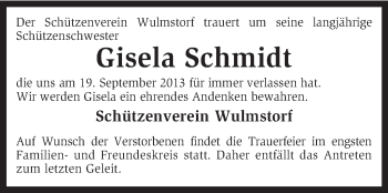 Traueranzeige von Gisela Schmidt von KRZ