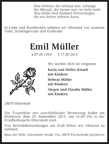 Traueranzeige von Emil Müller von KRZ