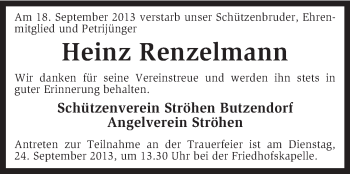 Traueranzeige von Heinz Renzelmann von KRZ