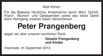 Traueranzeige von Peter Prangenberg von KRZ