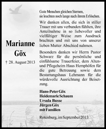 Traueranzeige von Marianne Göx von KRZ