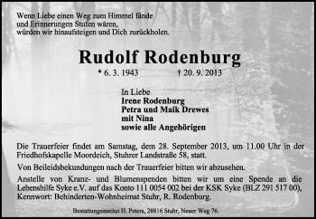 Traueranzeige von Rudolf Rodenburg von KRZ