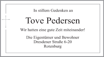 Traueranzeige von Tove Pedersen von KRZ