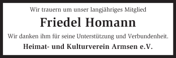 Traueranzeige von Friedel Homann von KRZ