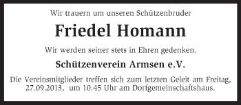 Traueranzeige von Friedel Homann von KRZ