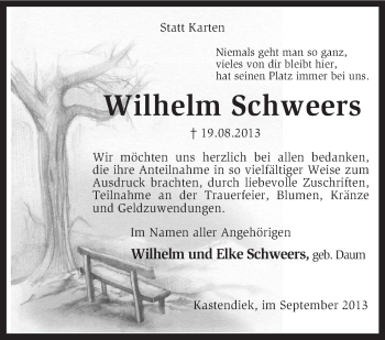 Traueranzeige von Wilhelm Schweers von KRZ