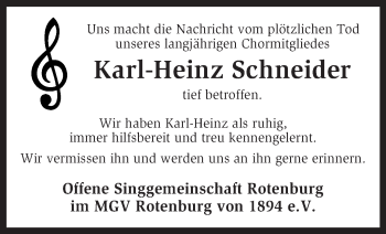 Traueranzeige von Karl-Heinz Schneider von KRZ