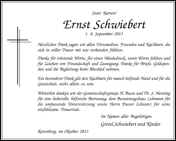 Traueranzeige von Ernst Schwiebert von KRZ