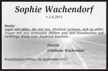 Traueranzeige von Sophie Wachendorf von KRZ