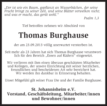 Traueranzeige von Thomas Burghause von KRZ