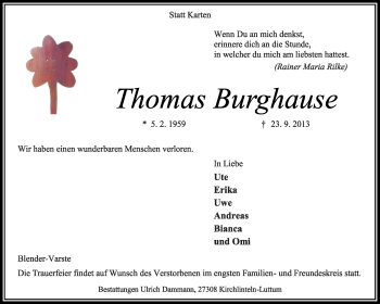 Traueranzeige von Thomas Burghause von KRZ