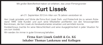 Traueranzeige von Kurt Lissek von KRZ