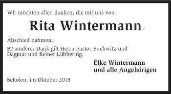 Traueranzeige von Rita Wintermann von KRZ