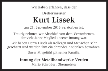 Traueranzeige von Kurt Lissek von KRZ