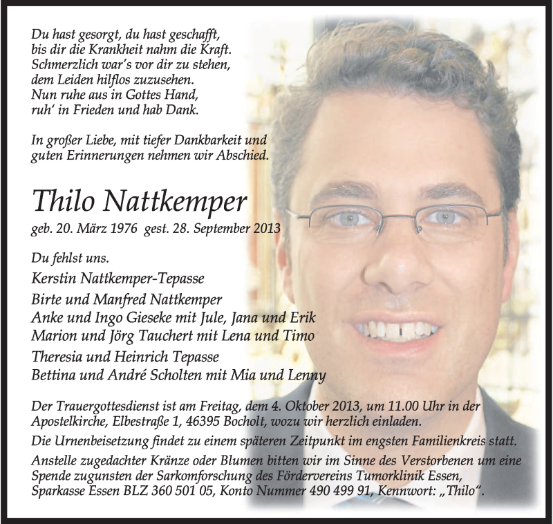  Traueranzeige für Thilo Nattkemper vom 01.10.2013 aus KRZ