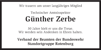 Traueranzeige von Günther Zerbe von KRZ