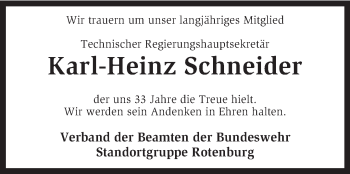Traueranzeige von Karl-Heinz Schneider von KRZ
