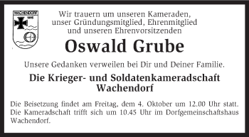 Traueranzeige von Oswald Grube von KRZ