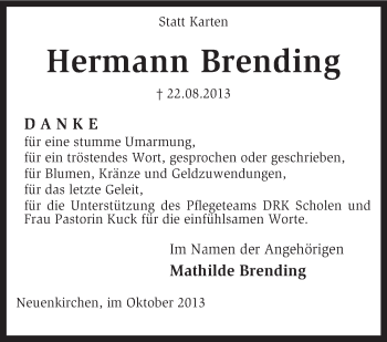 Traueranzeige von Hermann Brending von KRZ