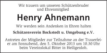 Traueranzeige von Henry Ahnemann von KRZ