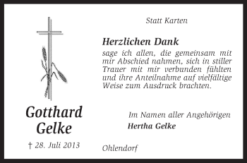 Traueranzeige von Gotthard Gelke von KRZ