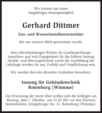 Traueranzeige von Gerhard Dittmer von KRZ