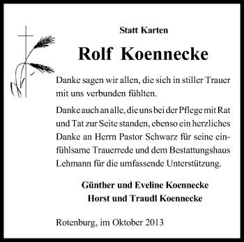 Traueranzeige von Rolf Koennecke von KRZ