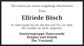 Traueranzeige von Elfriede Bösch von KRZ