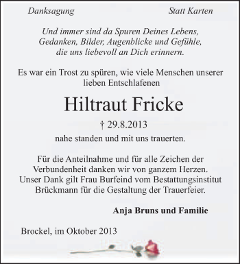 Traueranzeige von Hiltraut Fricke von KRZ