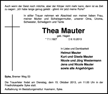 Traueranzeige von Thea Mauter von KRZ