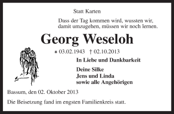 Traueranzeige von Georg Weseloh von KRZ