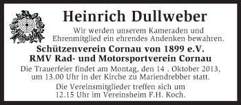 Traueranzeige von Heinrich Dullweber von KRZ