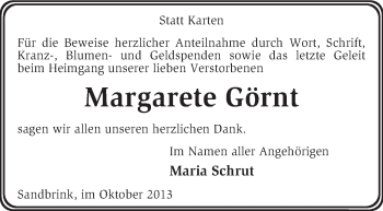 Traueranzeige von Margarete Görnt von KRZ